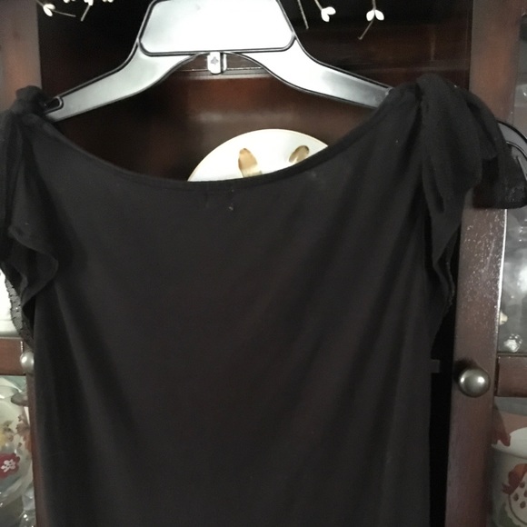 Anthropologie Black Flutter Cap Sleeve Sz M - Picture 2 of 6